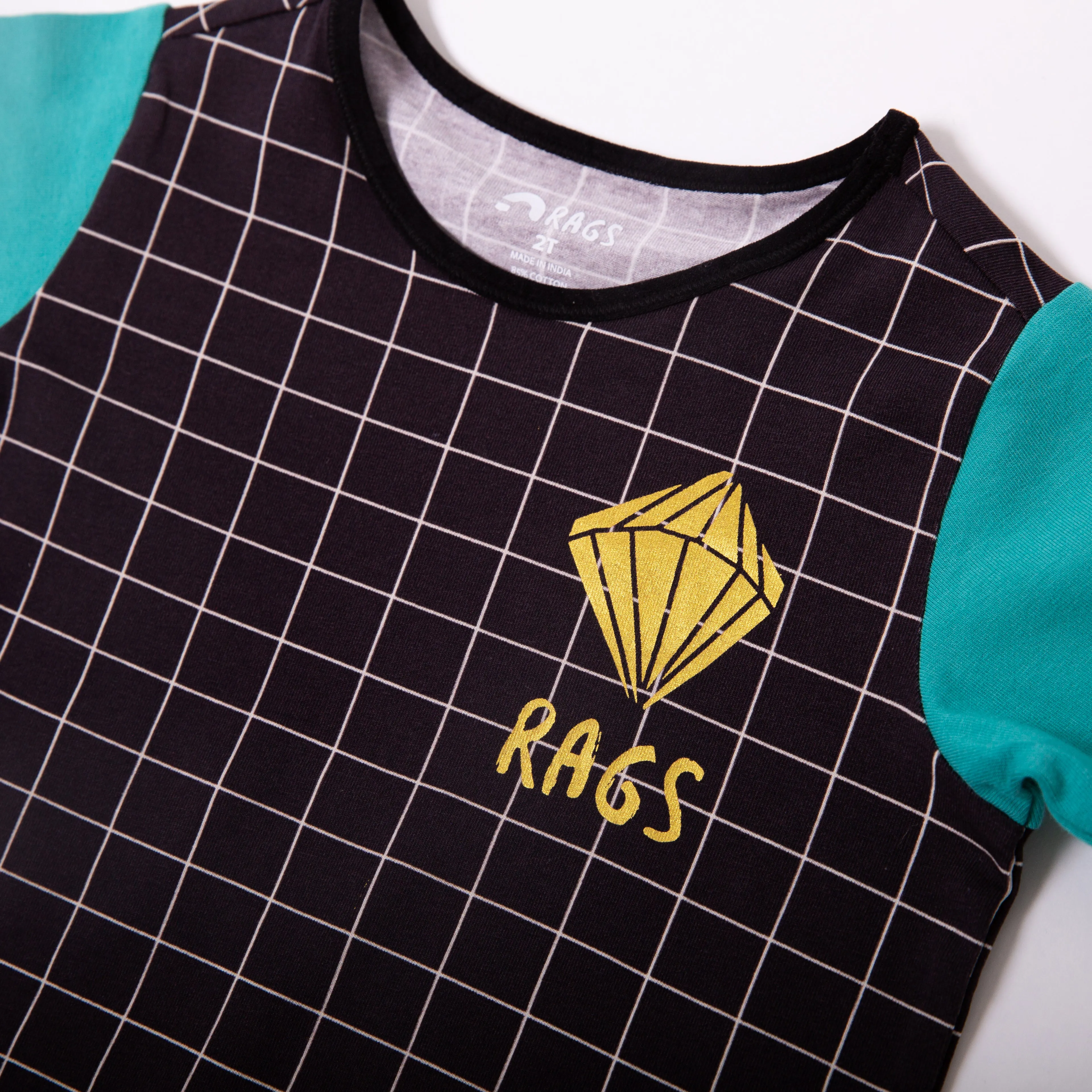 Rag Romper - Rock Paper Scissors - Black Grid