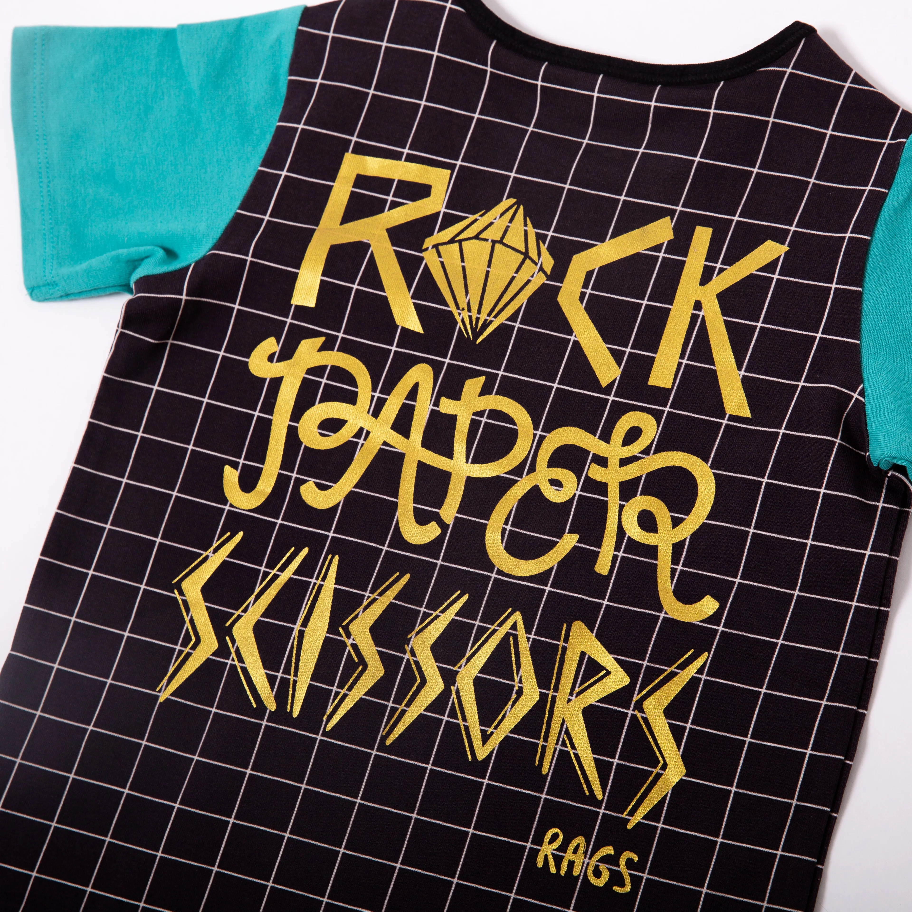 Rag Romper - Rock Paper Scissors - Black Grid