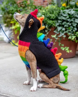 Rainbow Dragon Handknit Dog Sweater w/ Hood