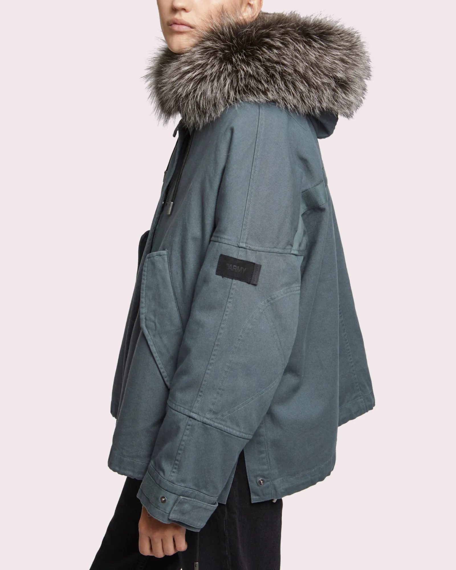 Short parka in cotton with fox and rabbit fur