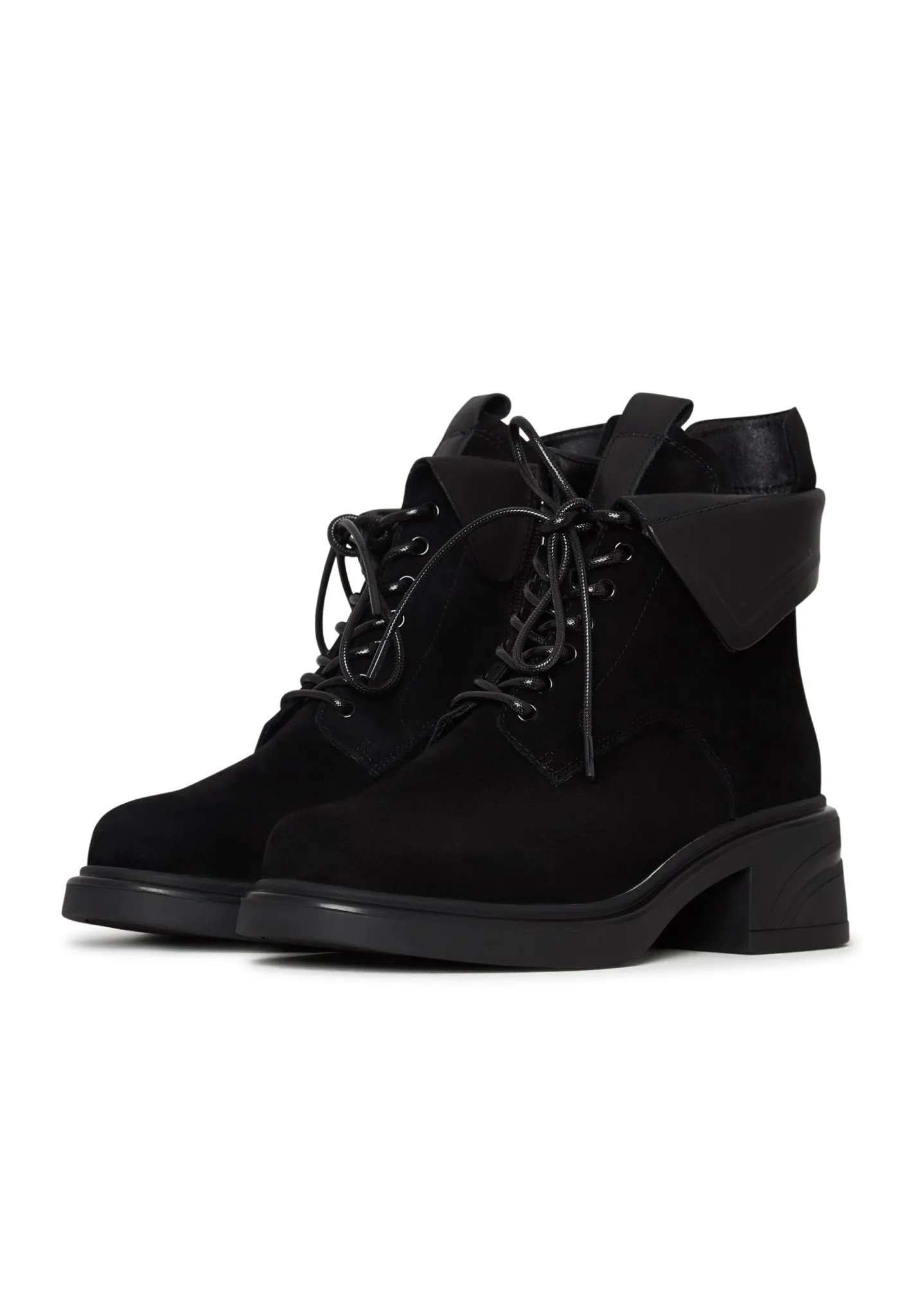 Stylish Block Heel Ankle Boots - Black Suede