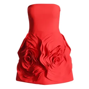 Sweet Solid Exaggerated Rosette Embellished Mini Party Tube Dress