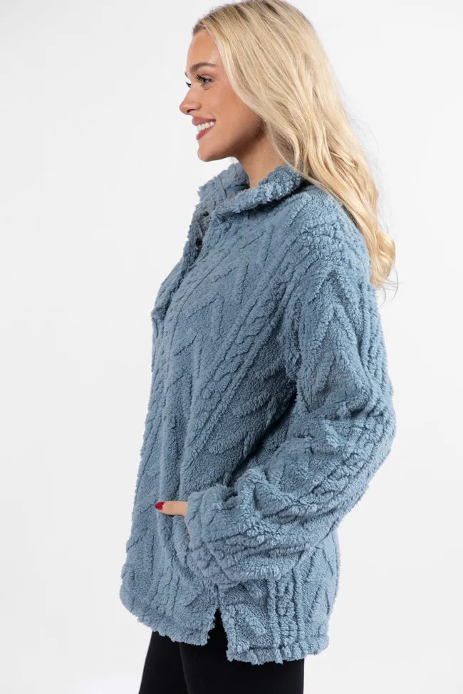 Take The Leap Blue Cable Detail Sherpa Pullover FINAL SALE