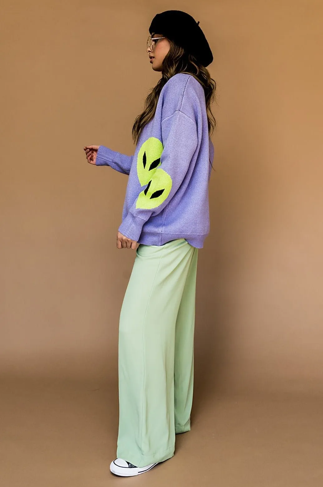 Too Cool For You Oversized Alien Knit in Lavender