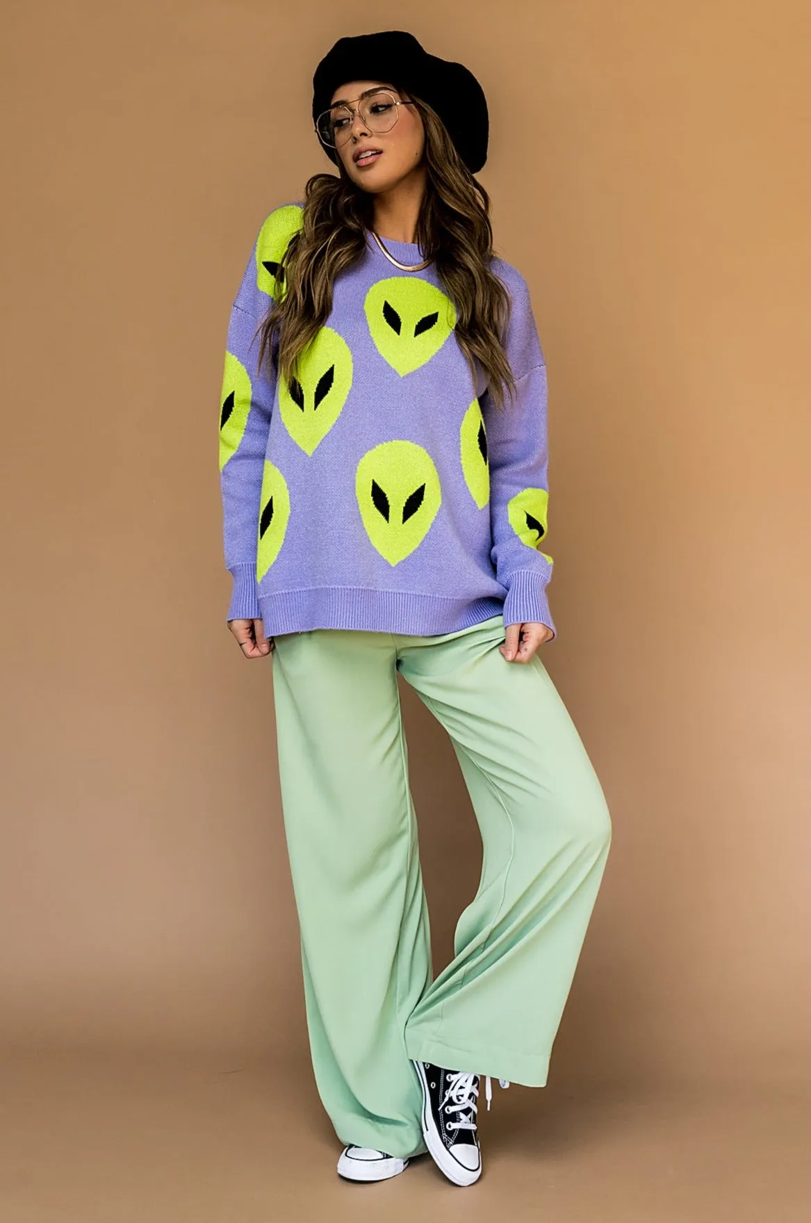 Too Cool For You Oversized Alien Knit in Lavender