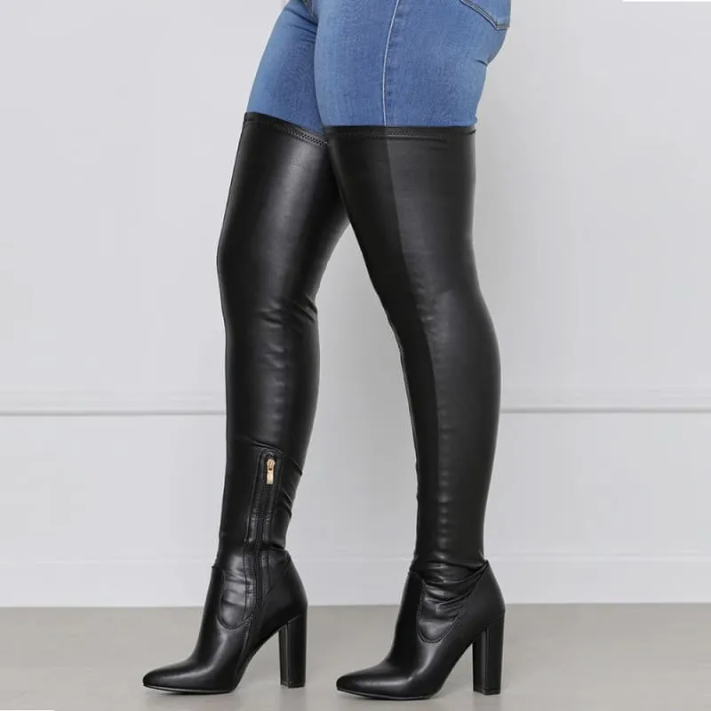 Unisex High Chunky Heel Long Tight Thigh Boots for Stylish Confidence