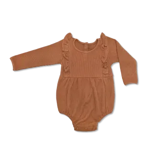 Waffle Long Sleeve Romper - Caramel