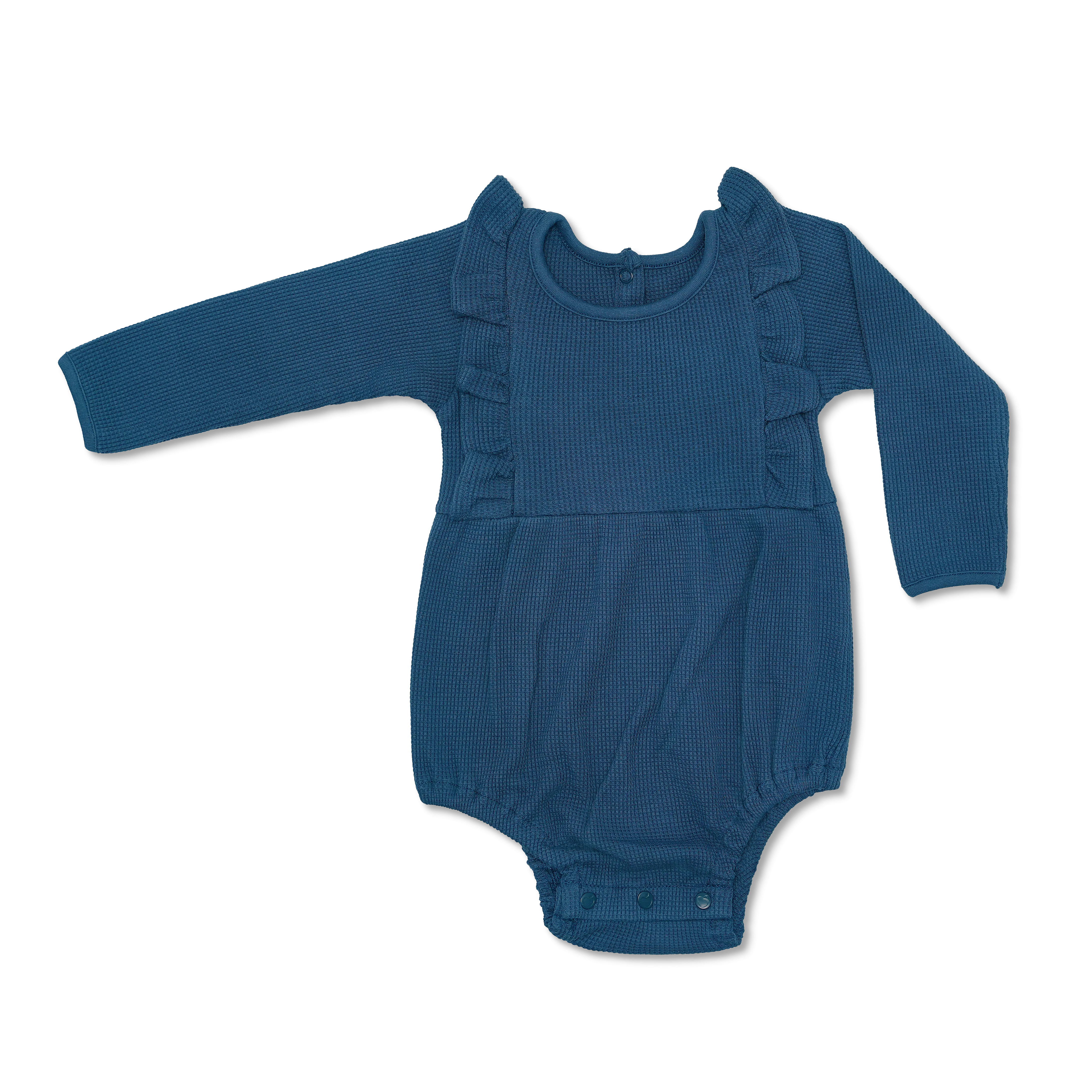 Waffle Long Sleeve Romper - Marine