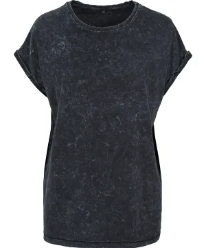 Womens acid washed extended shoulder tee | Black