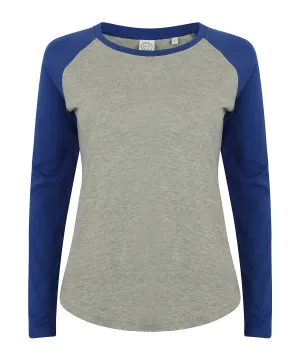 Womens long sleeve baseball t-shirt | Heather Grey/Royal