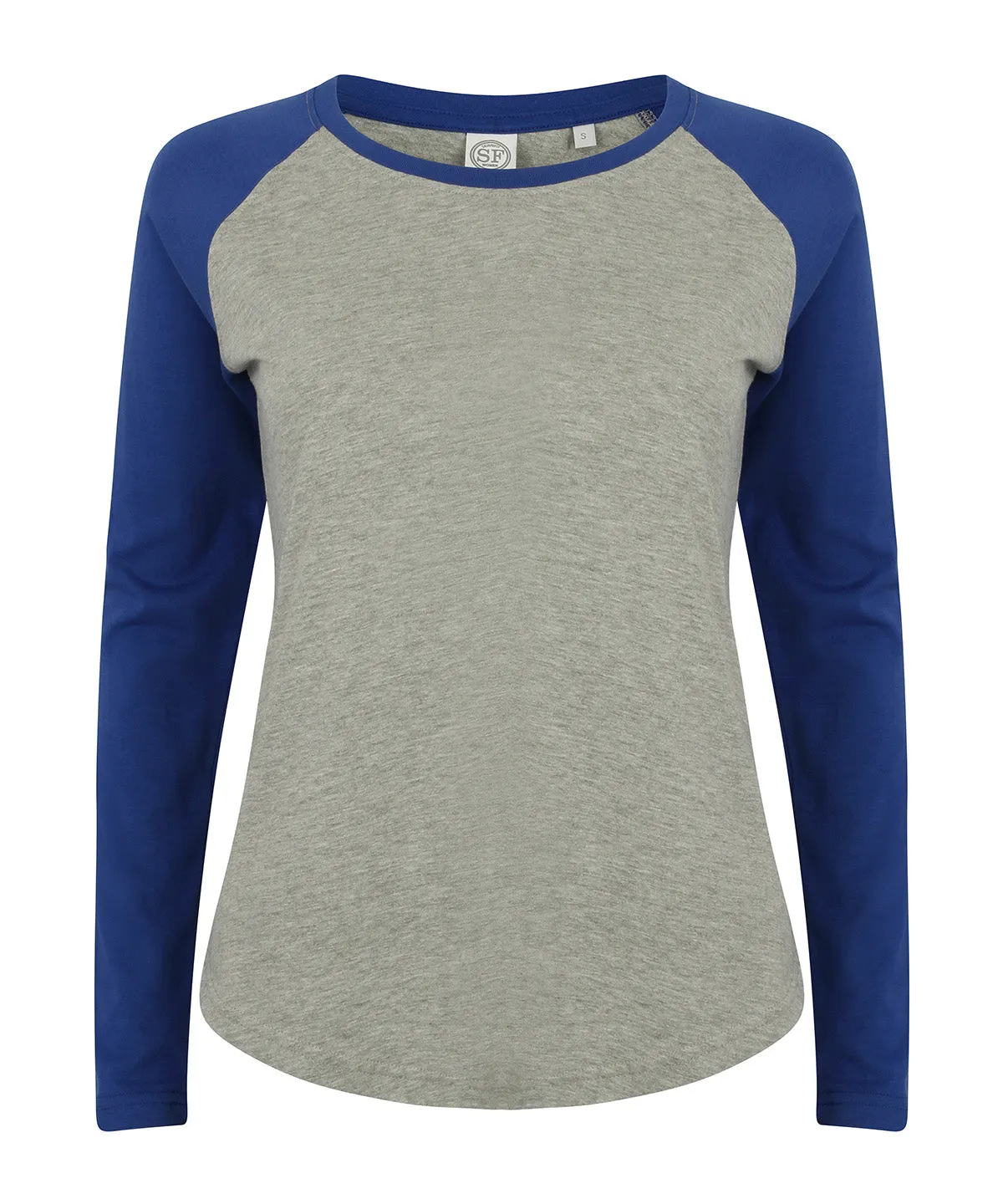 Womens long sleeve baseball t-shirt | Heather Grey/Royal