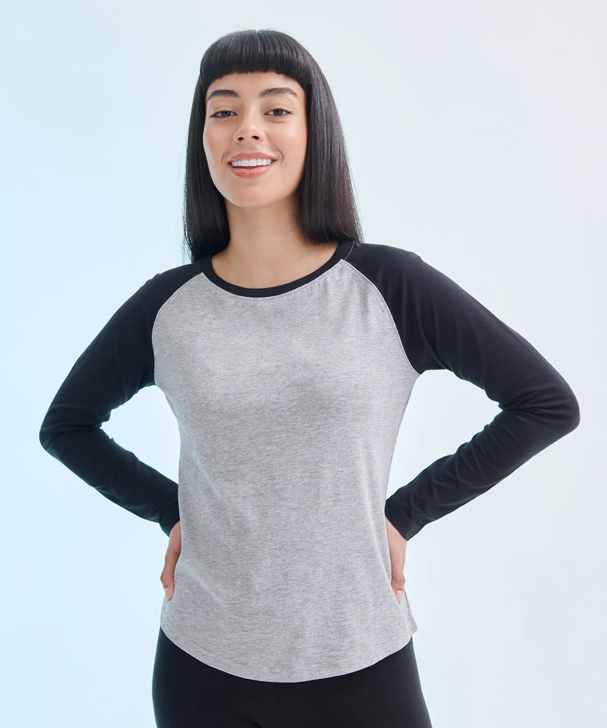 Womens long sleeve baseball t-shirt | Heather Grey/Royal