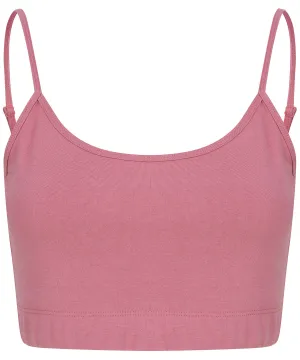 Womens sustainable fashion cropped cami top with adjustable straps | Dusky Pink