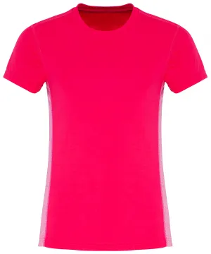 Womens TriDri® contrast panel performance t-shirt | Hot Pink/Pink Melange