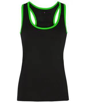 Womens TriDri® panelled fitness vest | Black/Lightning Green